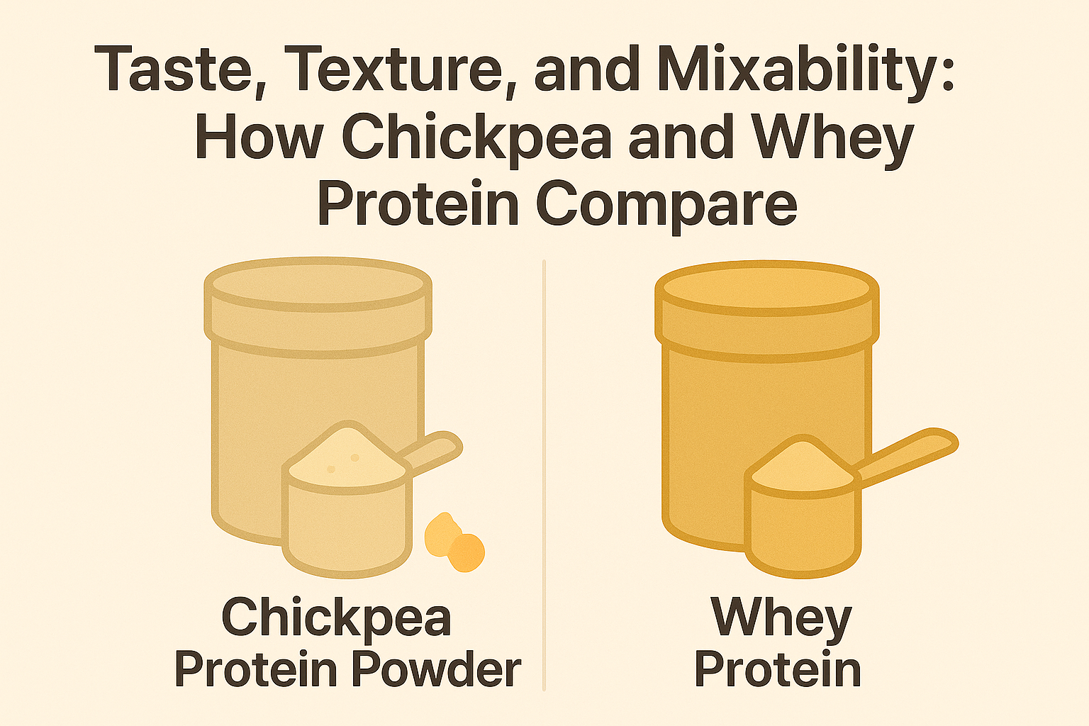 Comparison of chickpea and whey protein powders, highlighting aspects of taste, texture, and mixability.