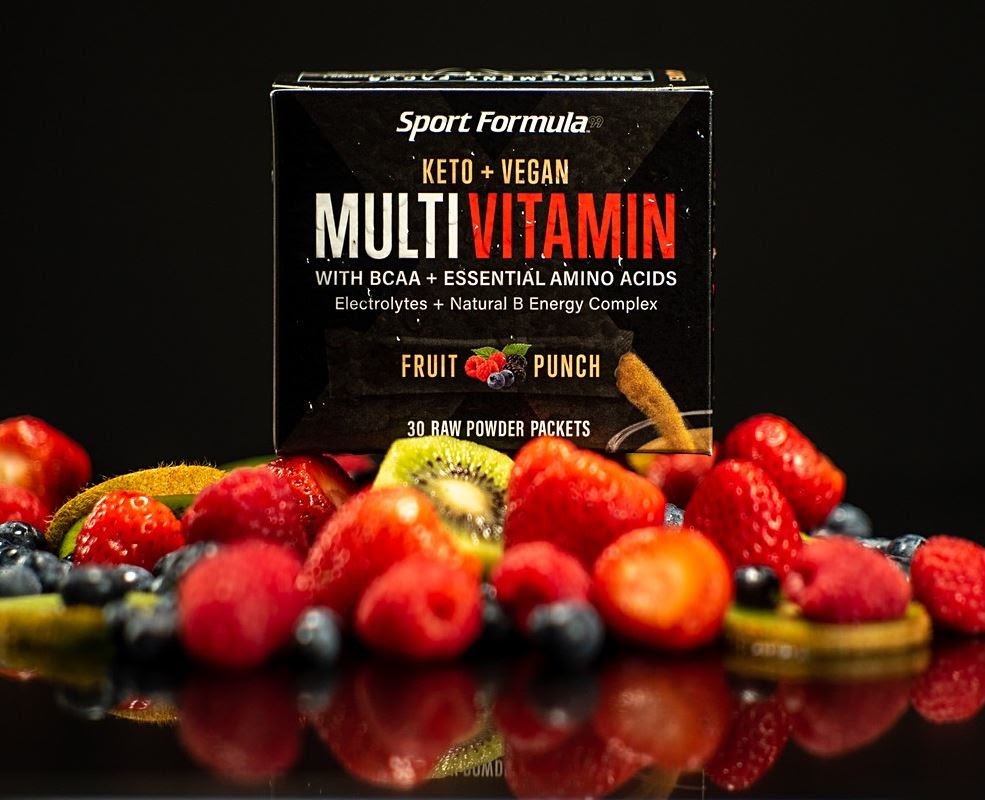 Poster of Fruit Punch multivitamin packets.