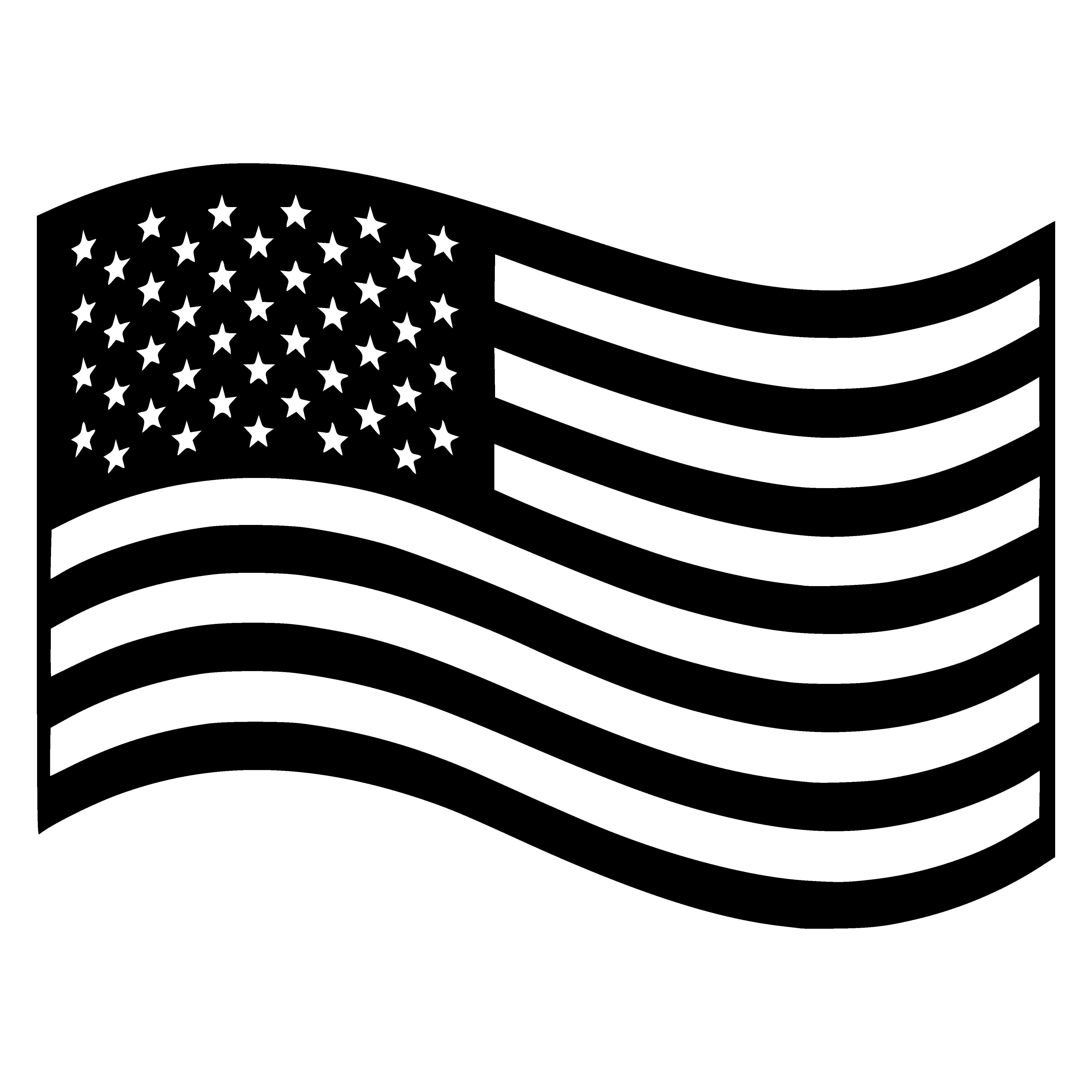 Black and white American flag icon on a white background
