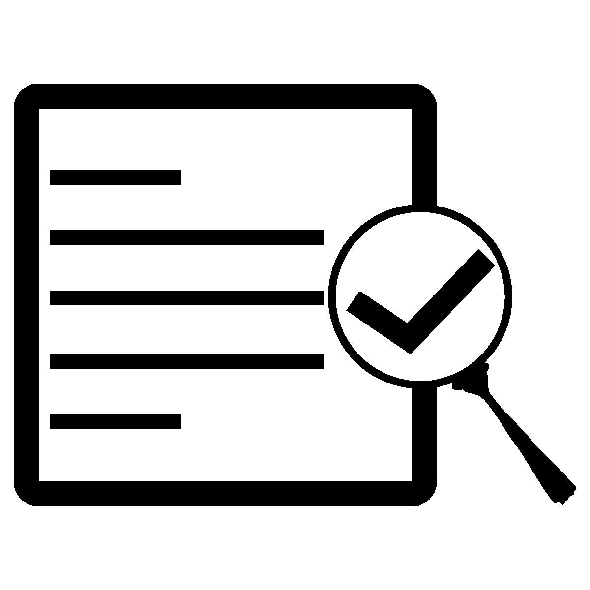 Icon of a document with a magnifying glass over a check mark