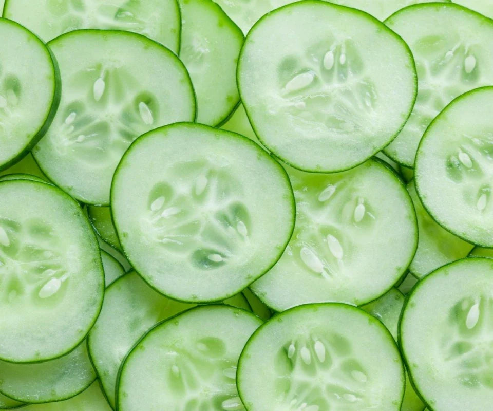 Chopped cucumber pieces.