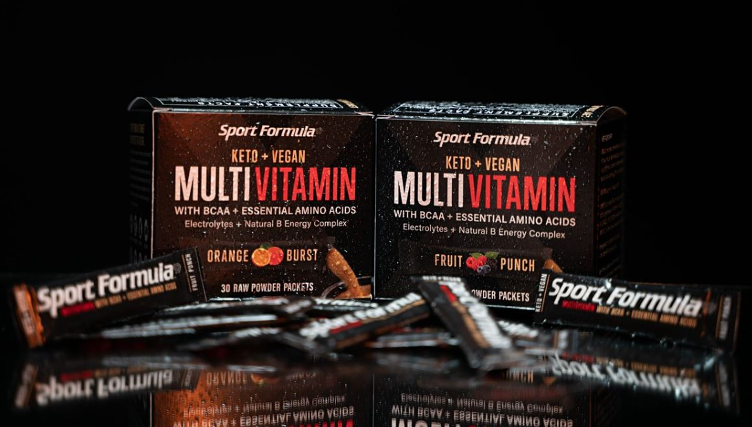 Premium multivitamin powder product formulated for sublingual use, displayed with detailed product labeling and branding