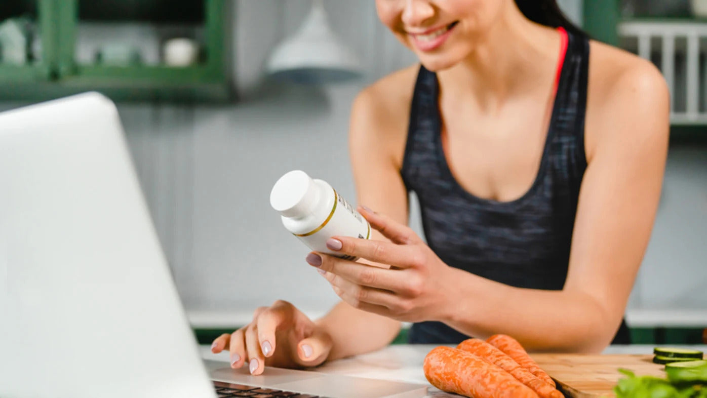 Girl researching information about choosing a dietary supplement